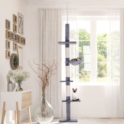 8.5' Adjustable Floor-To-Ceiling Cat Tree w/ 5 Carpet Platforms,