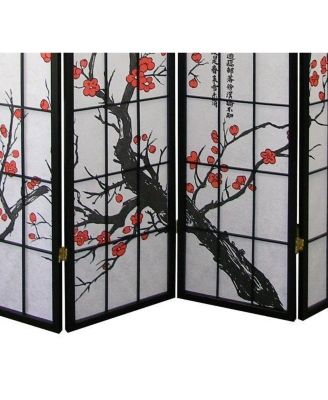 Japanese 4-Panel Screen Room Divider, Plum Blossom