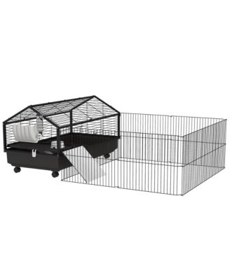 Small Animal Playpen Cage With Rolling Caster Water Bottle 46.5