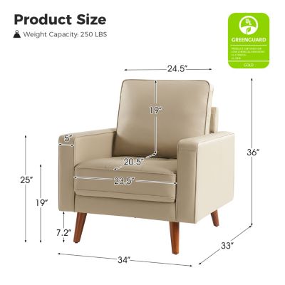 Mid-century Modern Elizabeth Genuine Leather Armchair with Wood Flared Legs