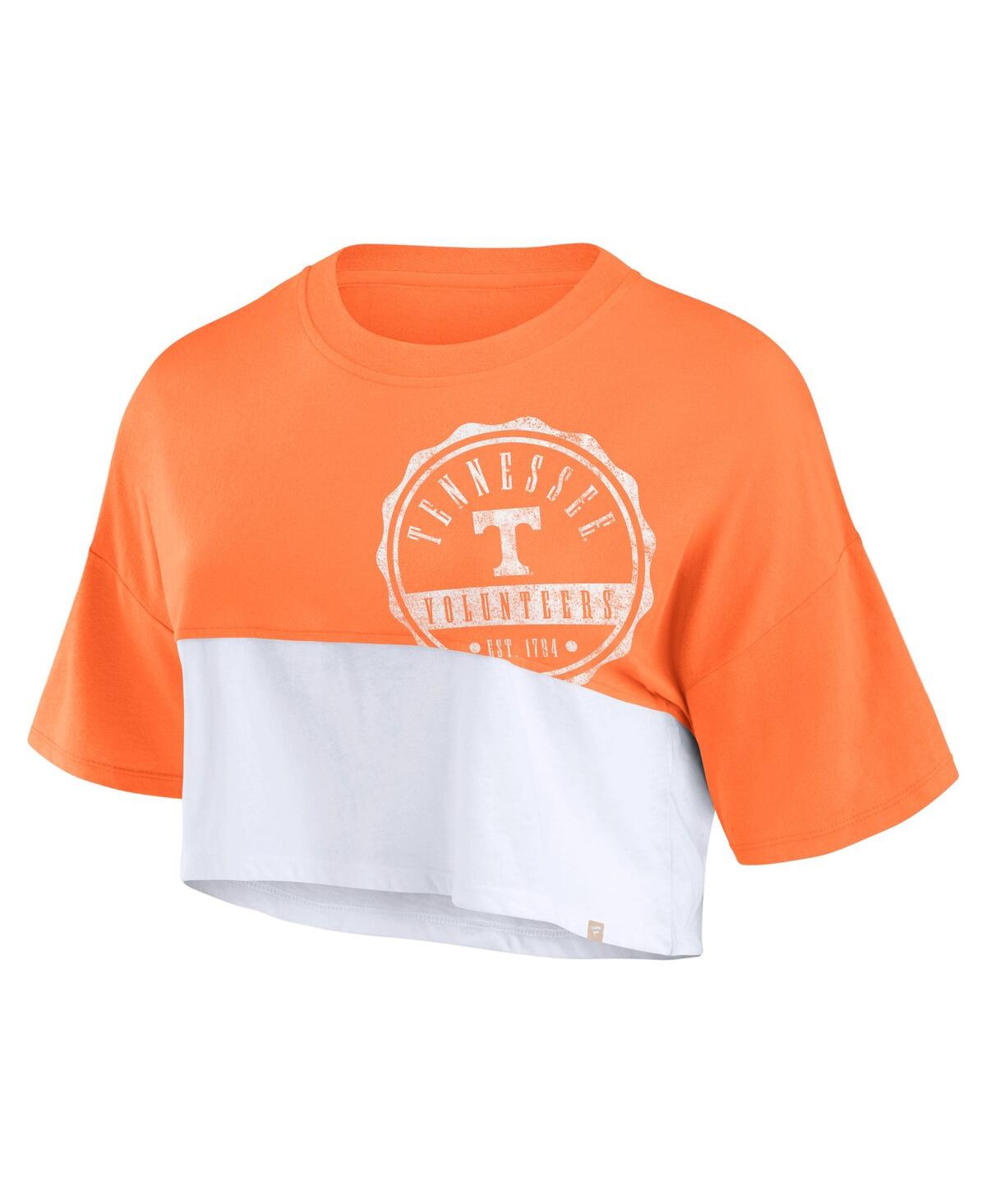 Fanatics Women's Orange/white Tennessee Volunteers Oversized Badge Colorblock Cropped T-shirt In Tennessee Orange,white