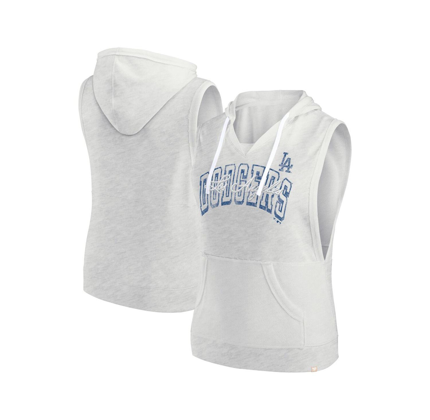 Women's Ash Los Angeles Dodgers Lounge Script Sleeveless Pullover Hoodie