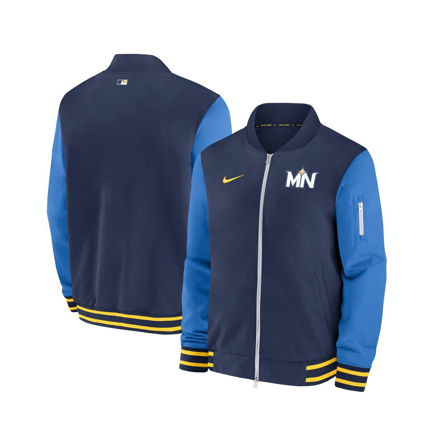 Мужская куртка Nike Navy Minnesota Twins 2024 City Connect Authentic Collection Game Time Full-Zip Bomber — фото 1