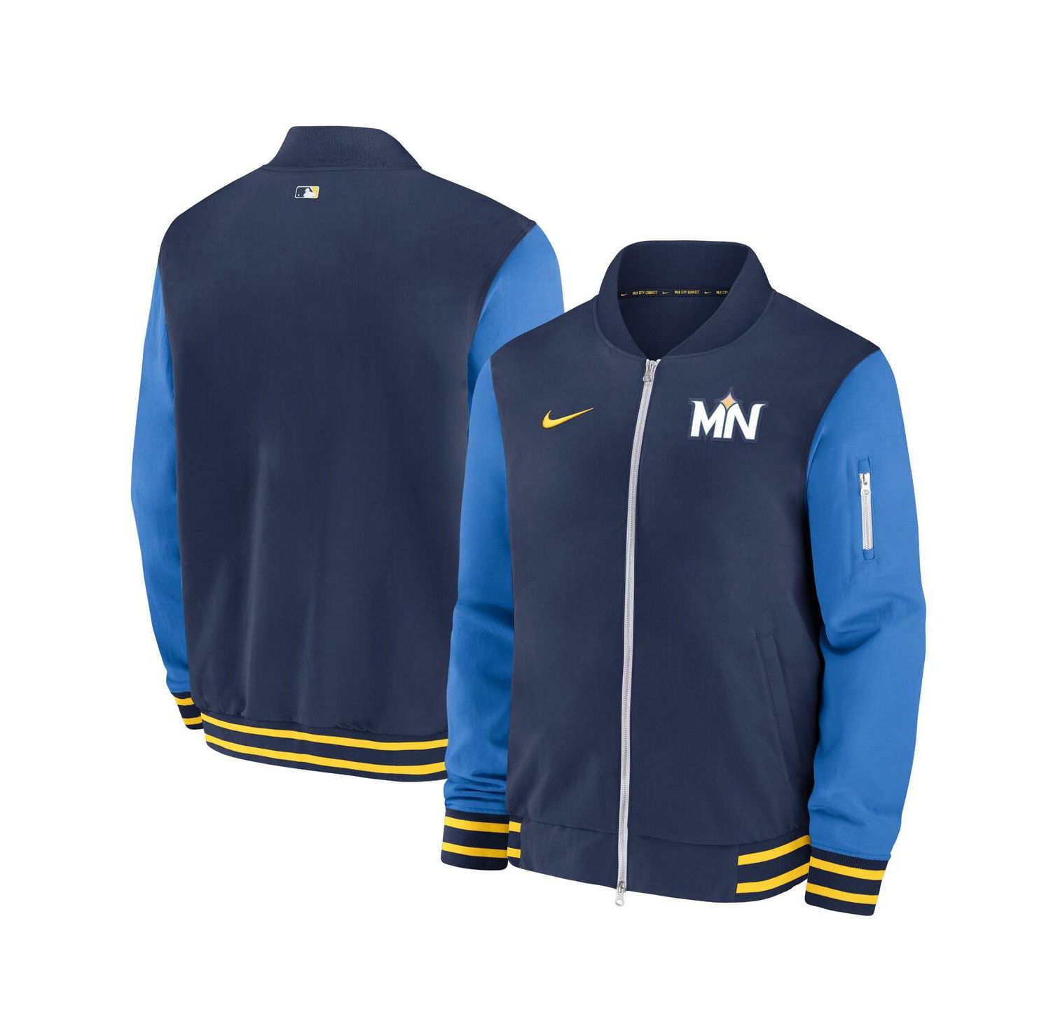 Men's Navy Minnesota Twins 2024 City Connect Authentic Collection Game Time Full-Zip Bomber Jacket