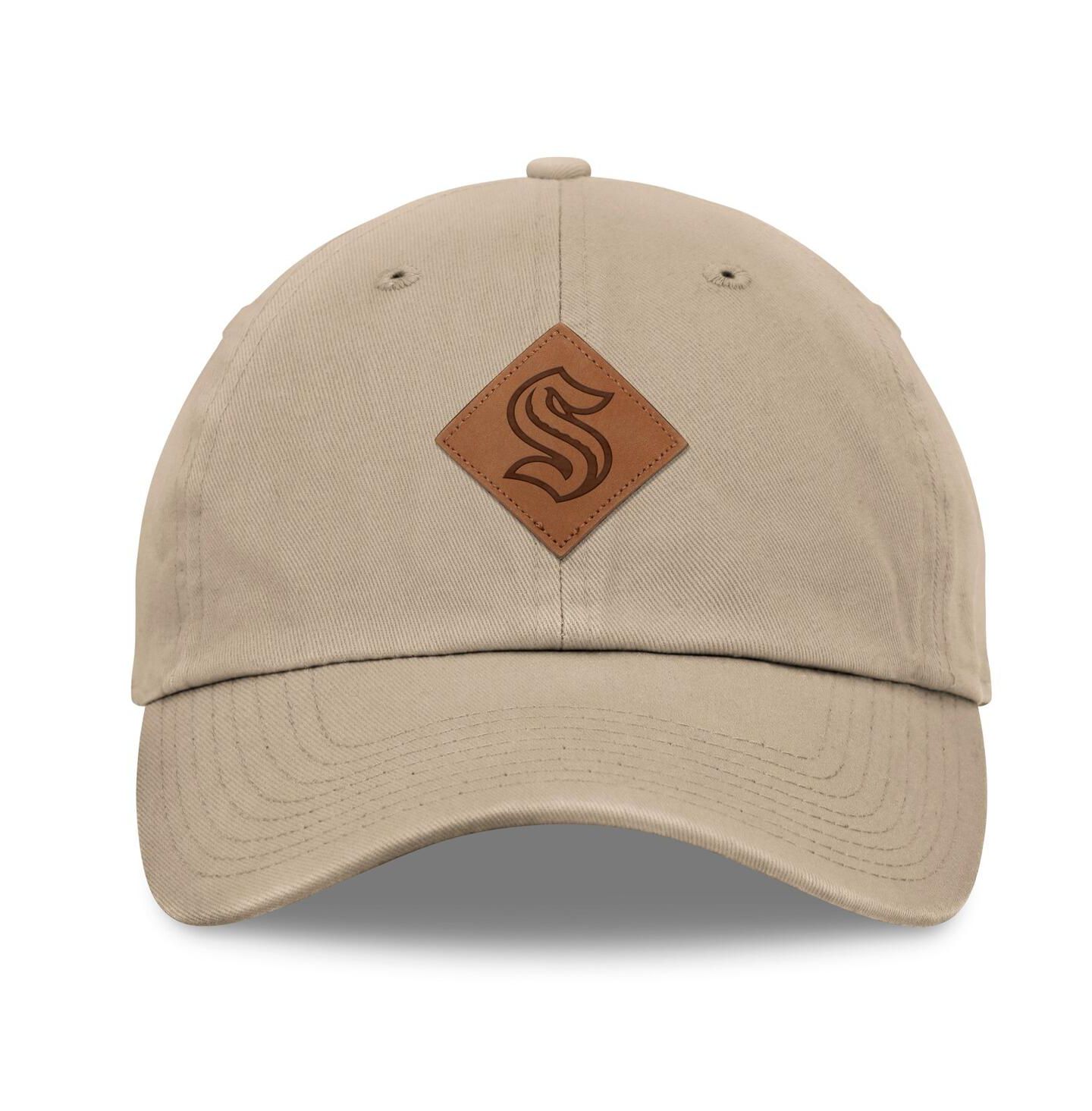 Мужской головной убор Fanatics Khaki Seattle Kraken Elements Unstructured Patch Leather Strapback Hat — фото 3