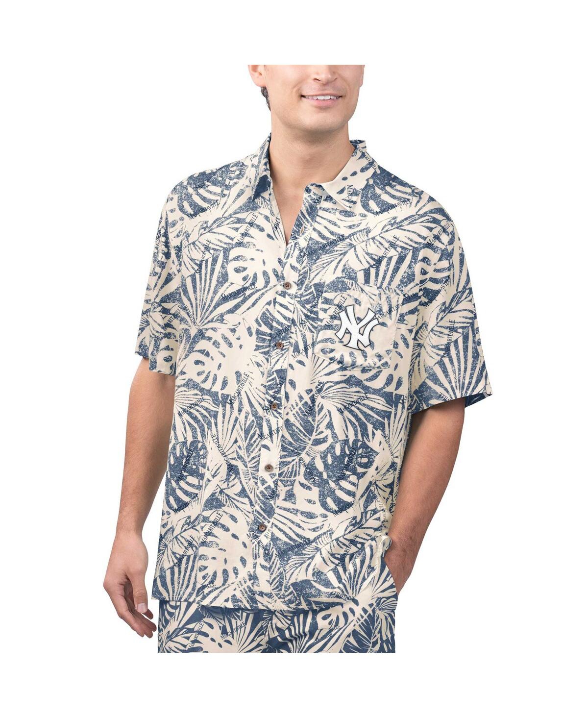 Margaritaville Men's Navy New York Yankees Monstera Print Party Button-Up Shirt - Navy