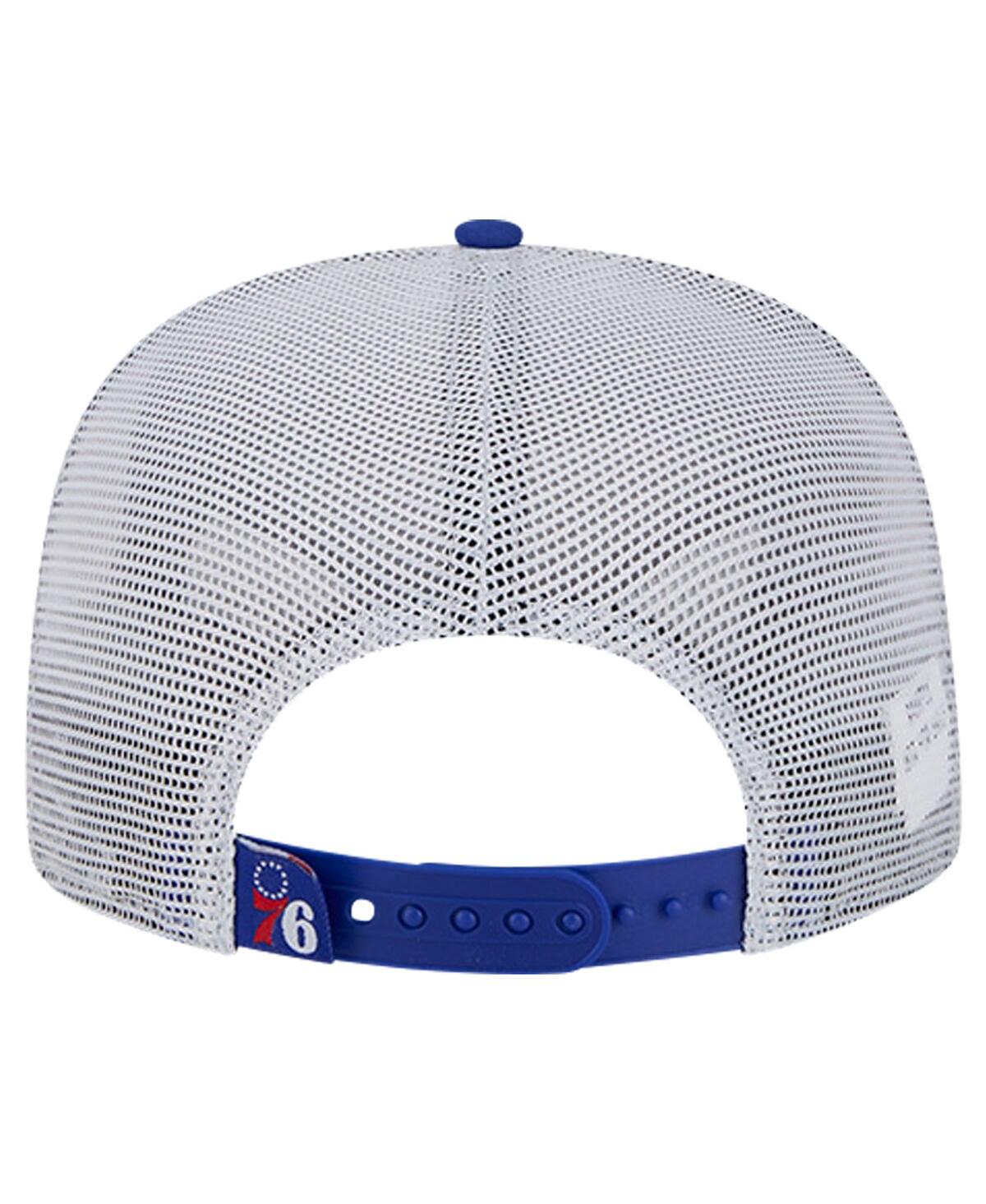 NEW ERA MEN'S ROYAL PHILADELPHIA 76ERS PUFF PRINT TEAM CODE A-FRAME 9FIFTY TRUCKER SNAPBACK HAT 