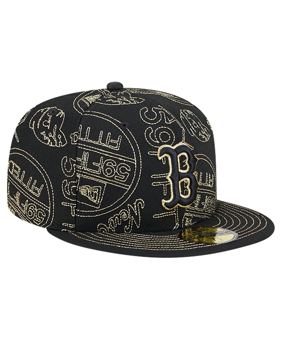 Shop New Era Men's Black Boston Red Sox 59fifty Day Allover Fitted Hat