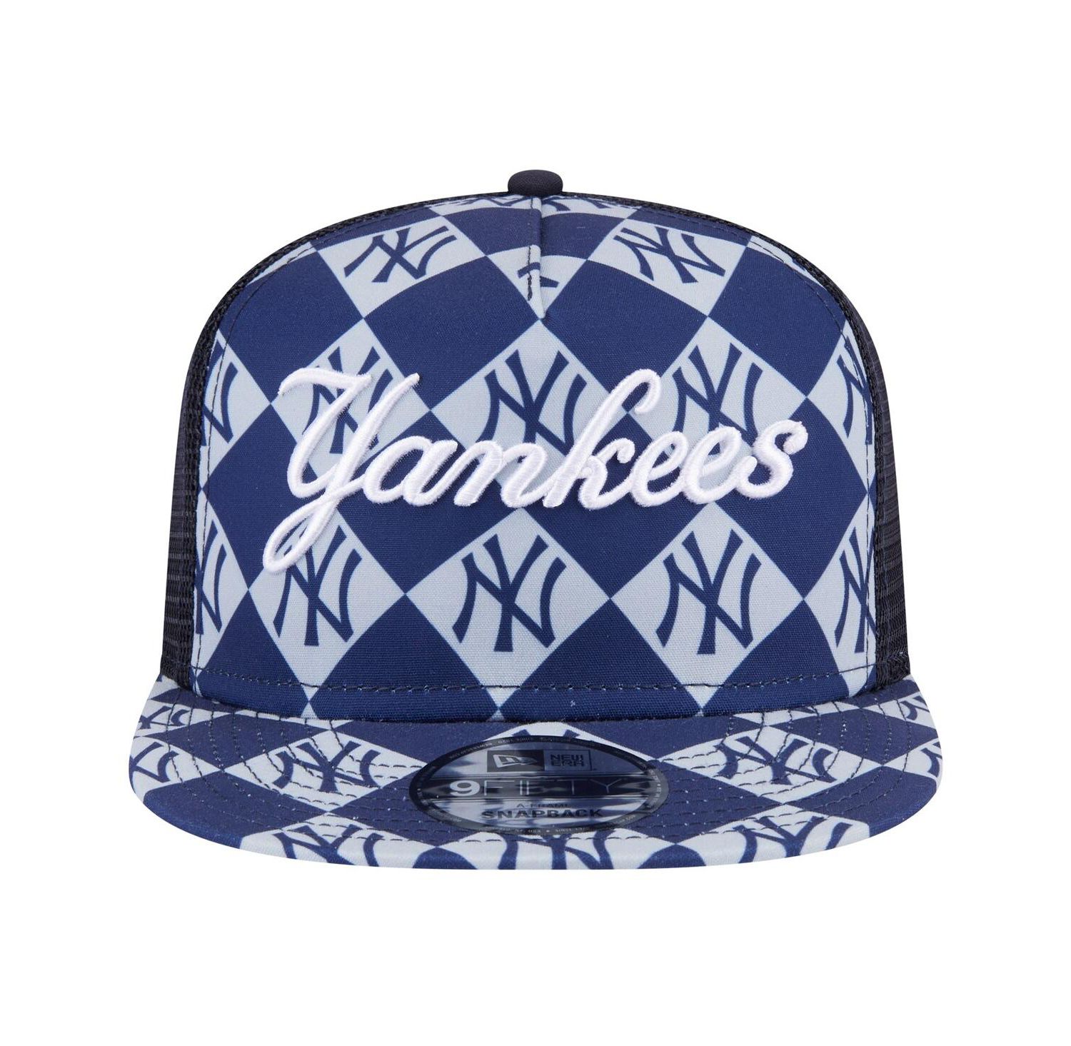 Men's Navy New York Yankees Seeing Diamonds A-Frame Trucker 9FIFTY Snapback Hat