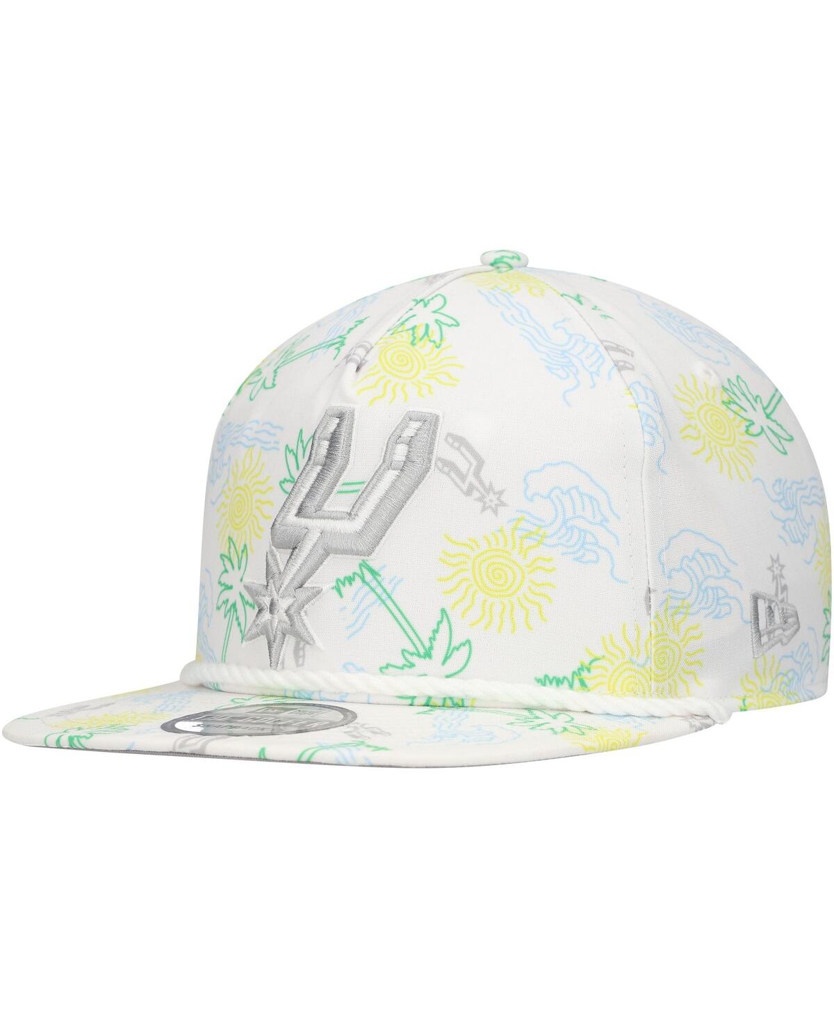 NEW ERA MEN'S WHITE SAN ANTONIO SPURS PALM TREES AND WAVES GOLFER ADJUSTABLE HAT 