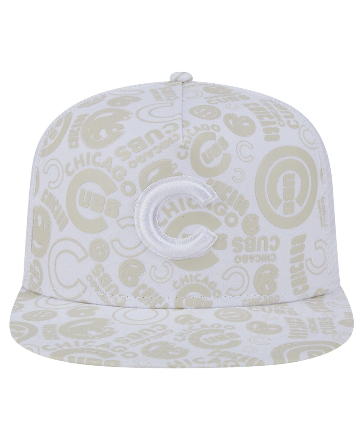 New Era Men's White Chicago Cubs Logo Dunes A-frame Trucker 9fifty Snapback Hat In White