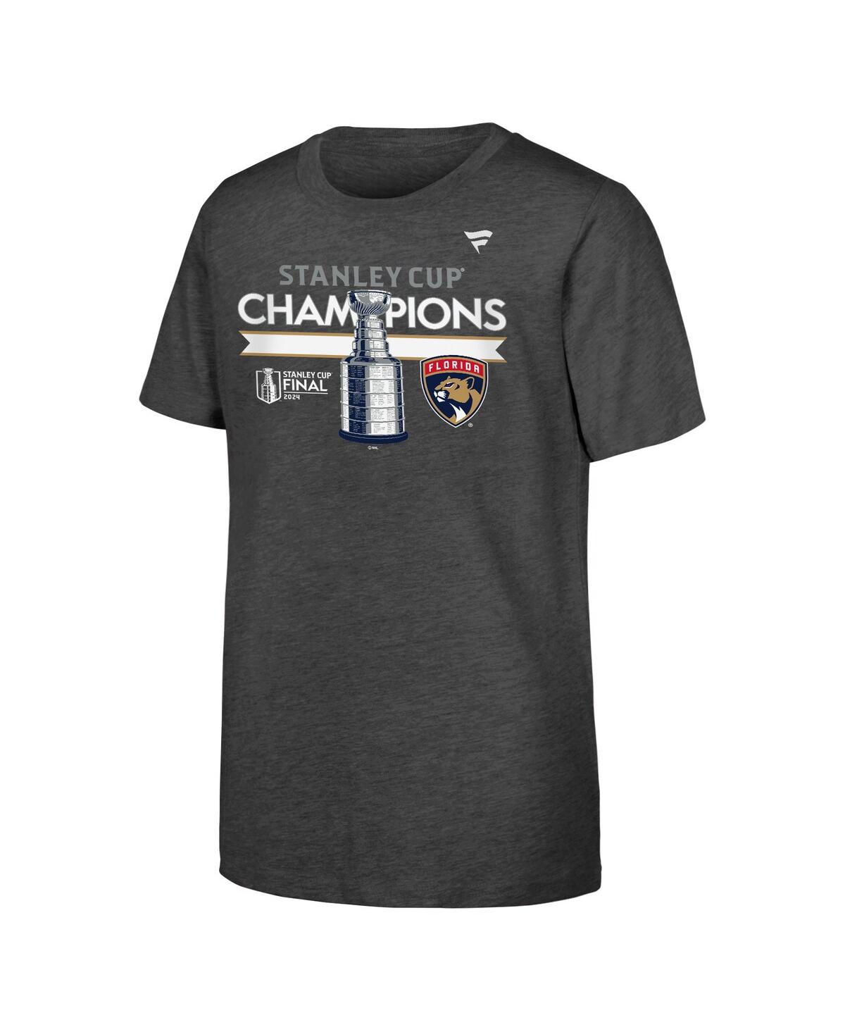 Fanatics Big Boys And Girls Heather Charcoal Florida Panthers 2024 Stanley Cup Champions Locker Room T-shirt In Heather Charcoal
