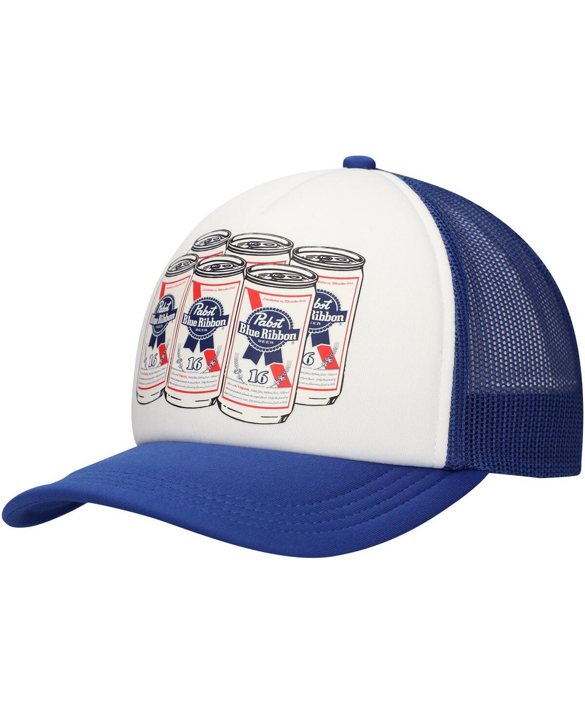 Men's White Pabst Blue Ribbon Cans Foam Trucker Adjustable Hat - White, Blue