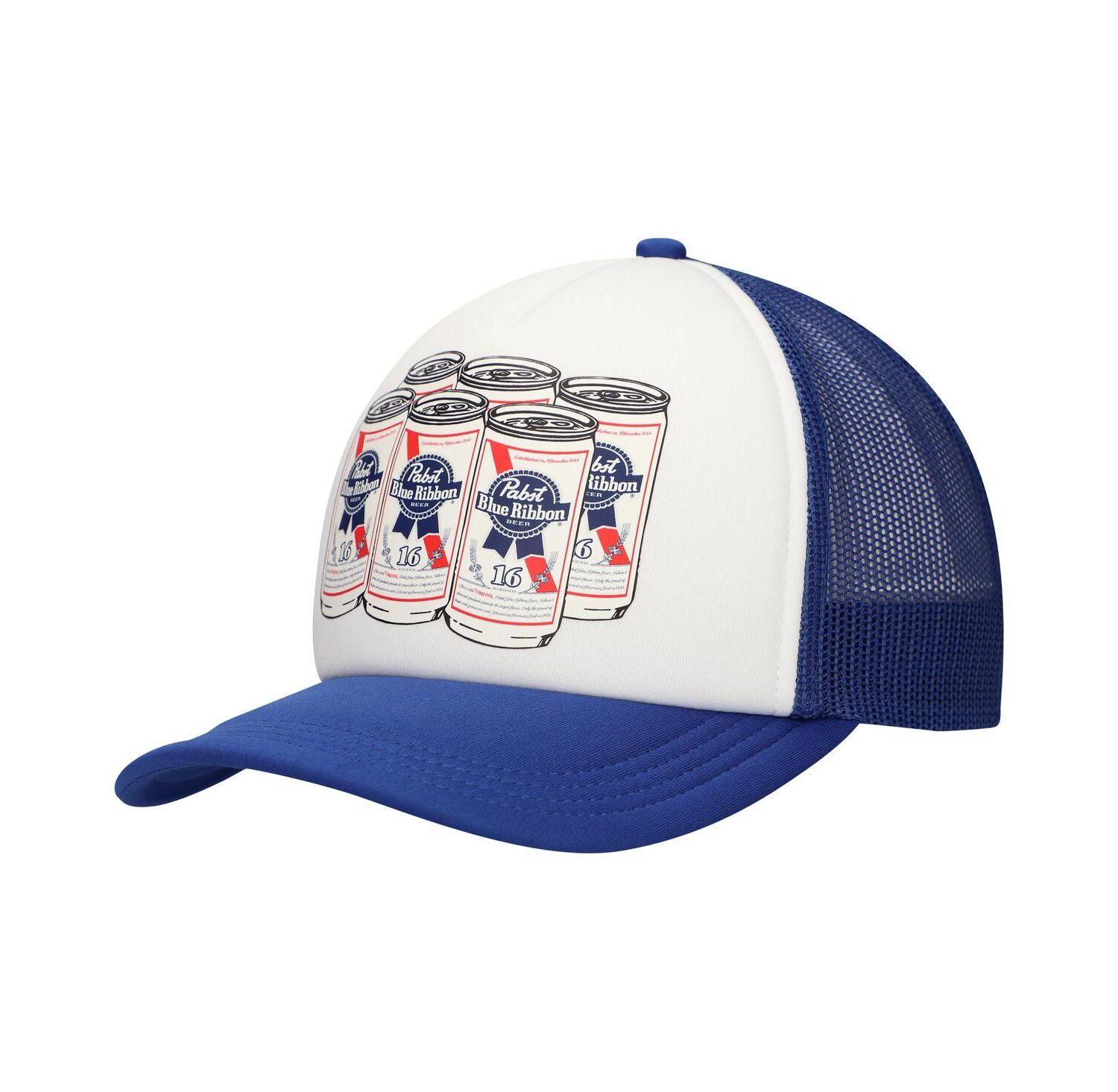Men's White Pabst Blue Ribbon Cans Foam Trucker Adjustable Hat