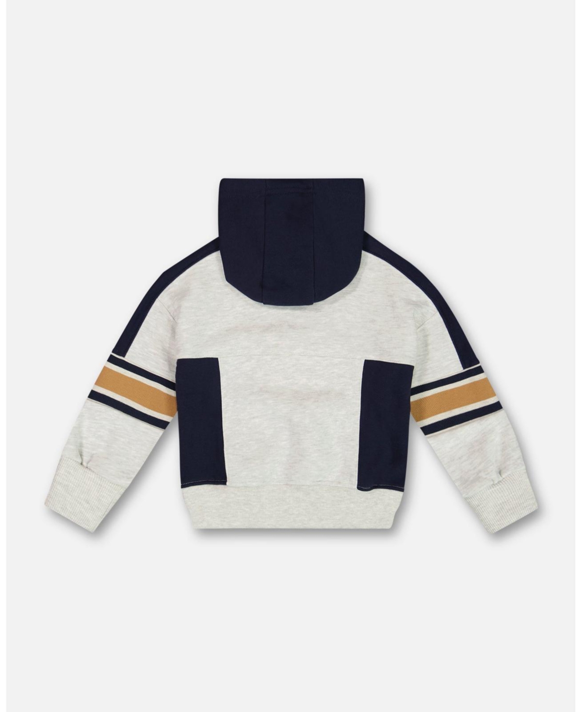 Deux par Deux Big Boys Hooded Fleece Sweatshirt With Contrast Rib- Beige mix