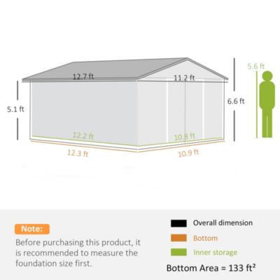 11' x 13' Storage Shed Garden Tool House w/ Vents Doors