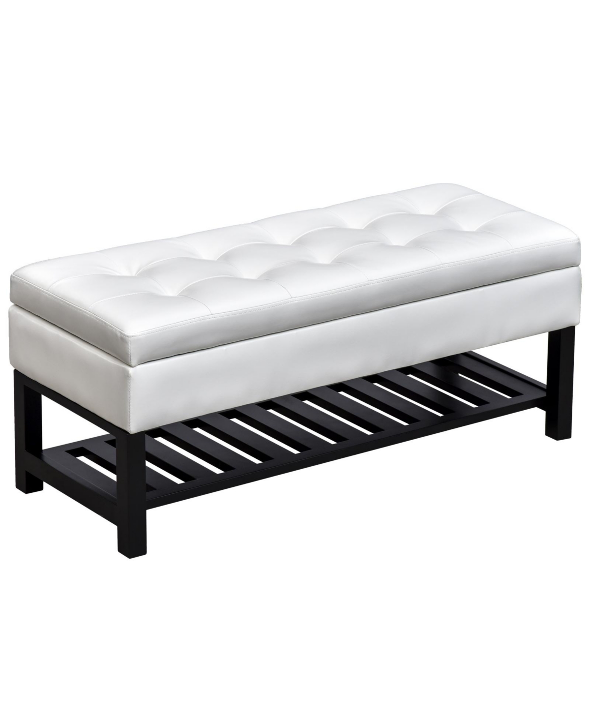 Pu Leather Ottoman Bed Bench Storage Footstool Organizer W/ Shoe Rack - White