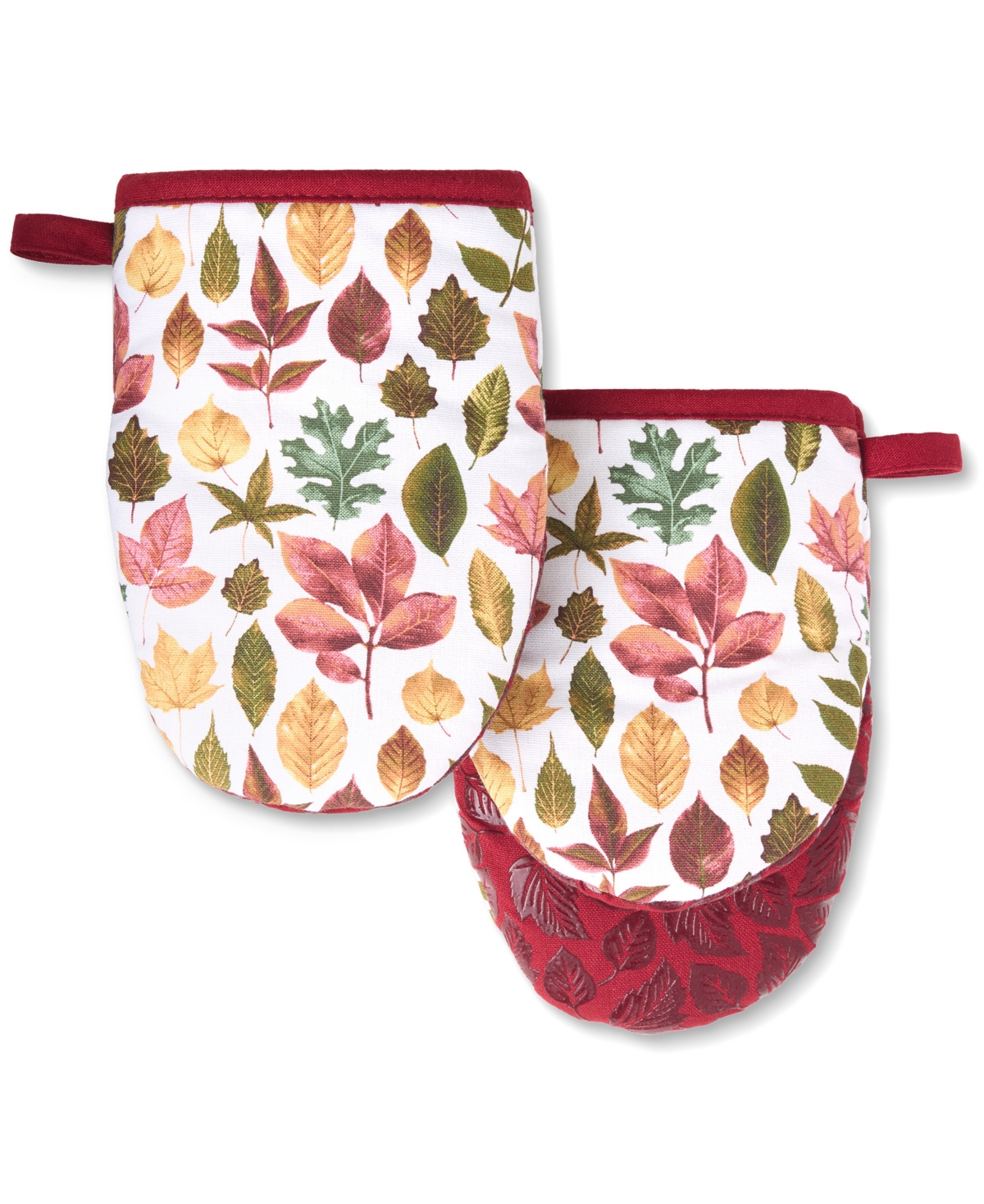 Autumn Harvest Falling Leaves Mini Oven Mitt, Set of 2 - Red/Green/Tan