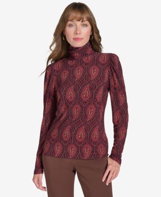 Tommy Hilfiger Women s paisley print Turtleneck Red Turtlenecks