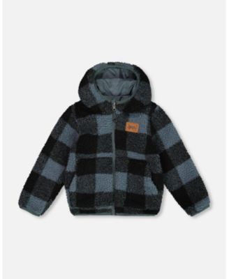 Reversible Sherpa Jacket Blue And Black Plaid Reversible Sherpa Jacket Blue And Black Plaid