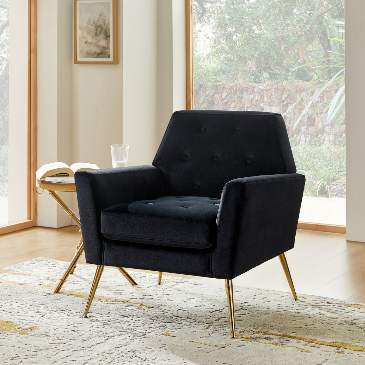 Hulala Home Lilia Contemporary Velvet Upholstered Accent Chair with Metal Base