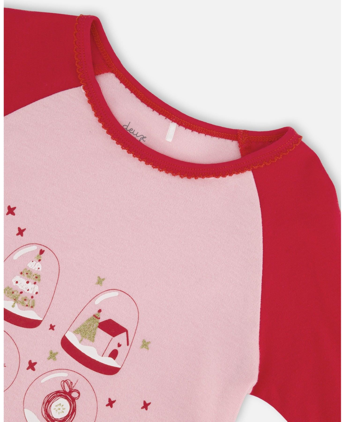 Deux par Deux Baby Girls Baby Organic Cotton Two Piece Pajama Set- Red printed christmas tree