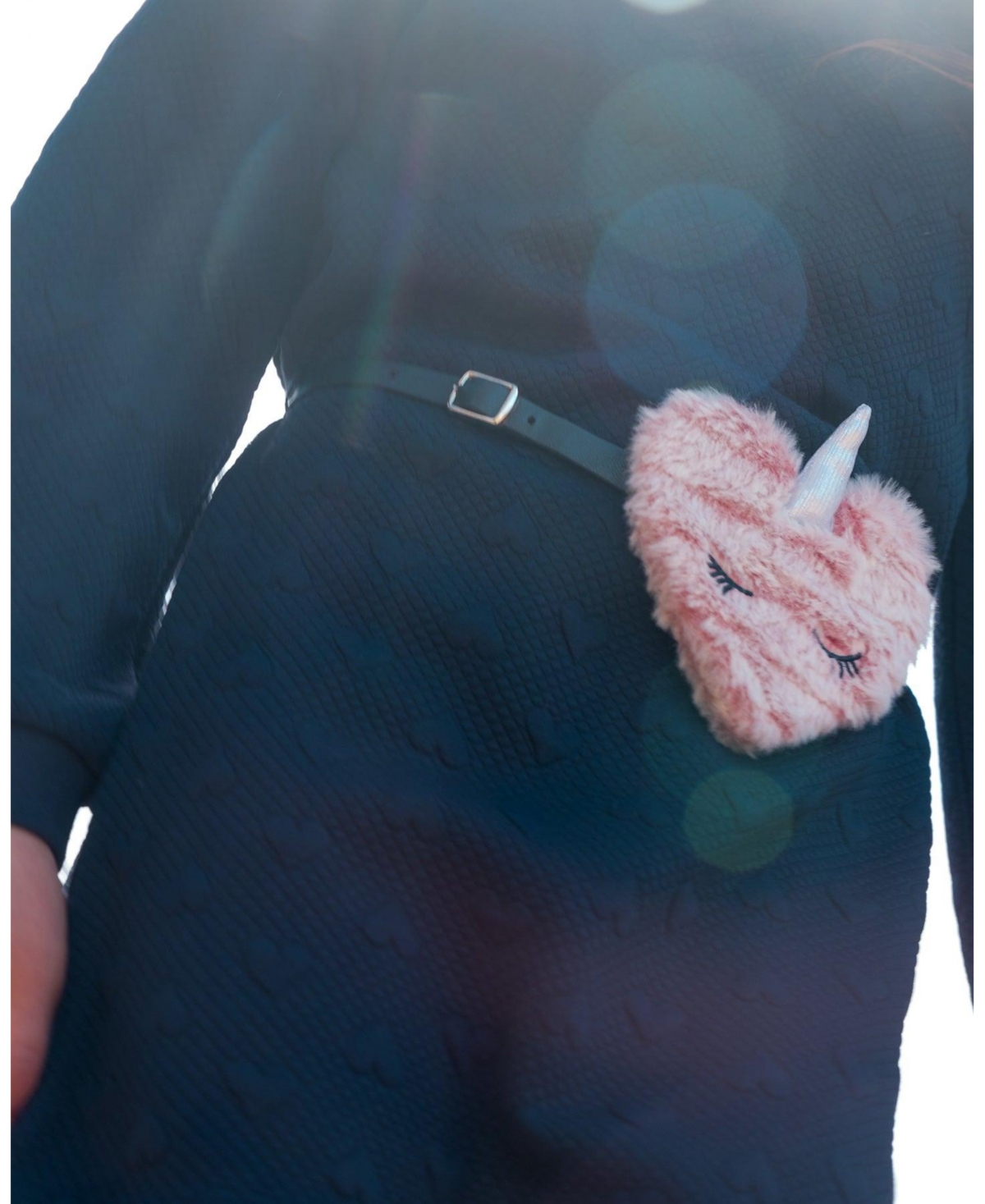 Deux par Deux Big Girls Quilted Heart Fleece Dress With Belt- Navy