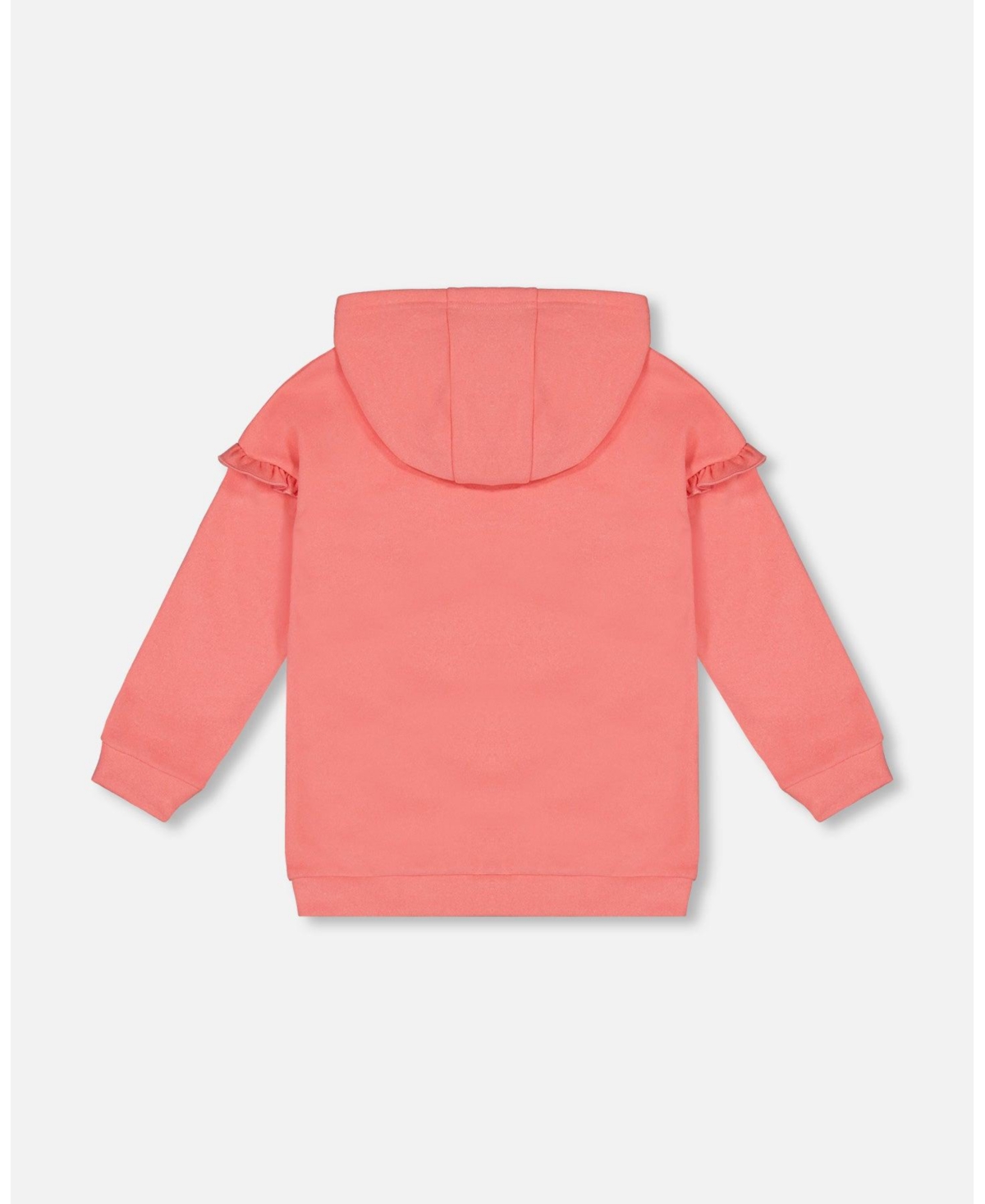 Deux par Deux Big Girls Super Soft Hooded Tunic With Frill- Coral