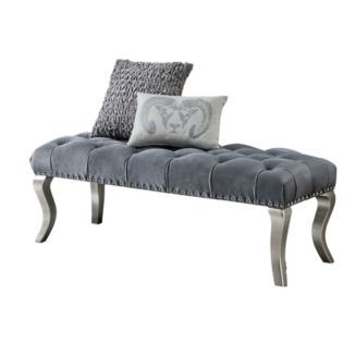 Simplie Fun Maxem Tufted Fabric Upholstered Bench Nailhead Trim , Gray ...