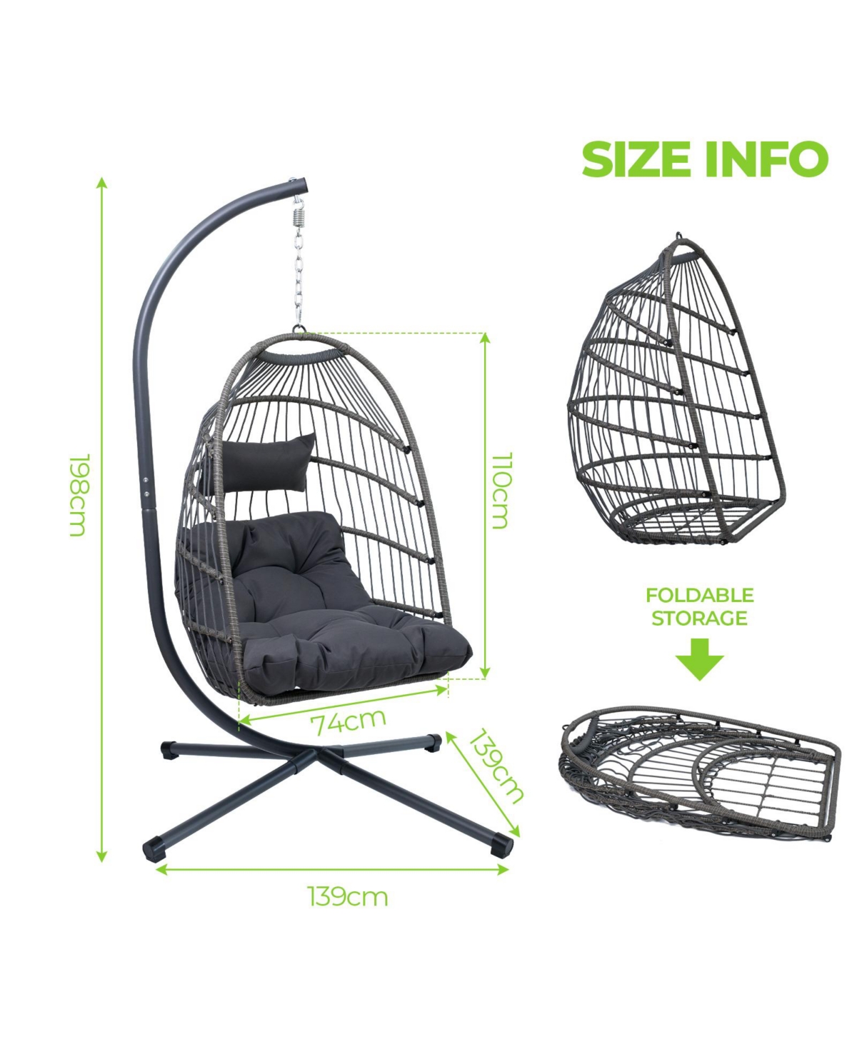 Streamdale Premium Folding Egg Chair Rust-Resistant, Adjustable, Cozy, Decorative