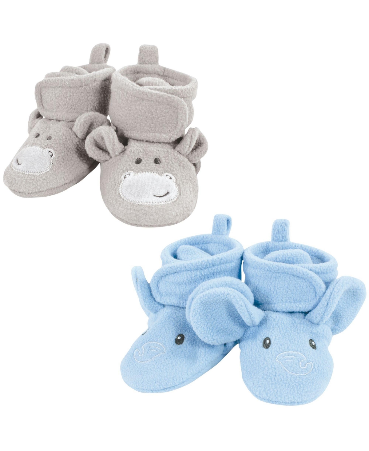 Hudson Baby Baby Boys Animal Fleece Booties 2-Pack, Navy Owl Fox