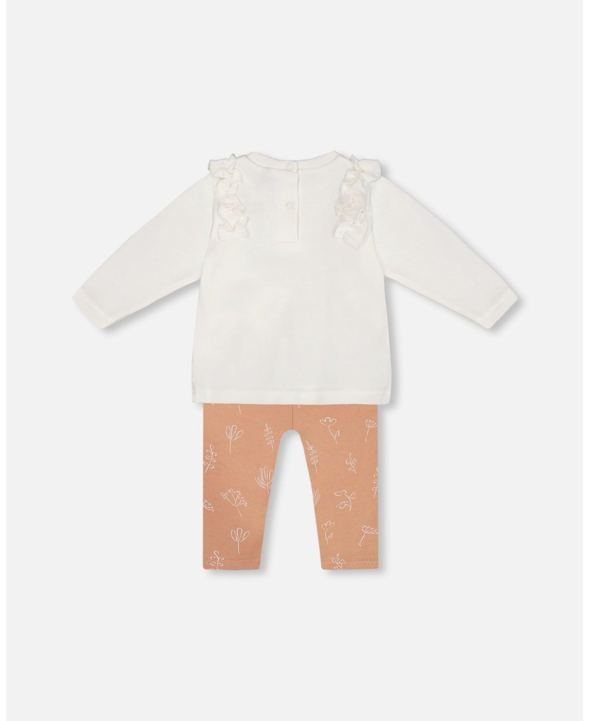Deux par Deux Baby Girls Baby Organic Cotton Top And Printed Leggings Set White And Cinnamon - White and cinnamon printed flowers