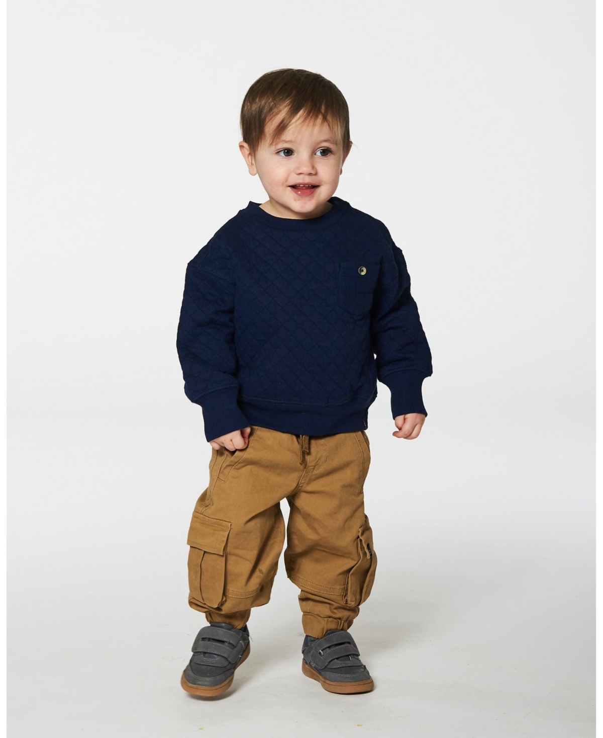Deux par Deux Baby Boys Baby Quilted Sweatshirt With Pocket- Navy