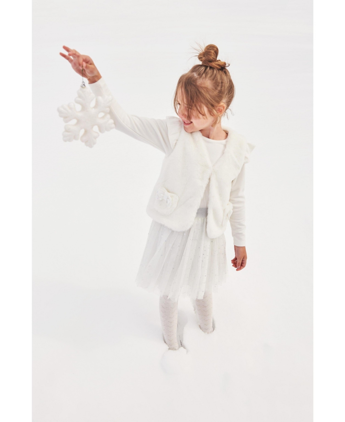Deux par Deux Big Girls Long Sleeve Dress With Glittering Tulle Skirt- Off white