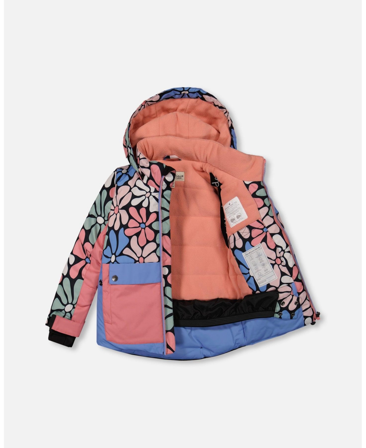 Deux par Deux Big Girls Two Piece Snowsuit Printed Retro Flowers With Black - Printed retro flowers with black