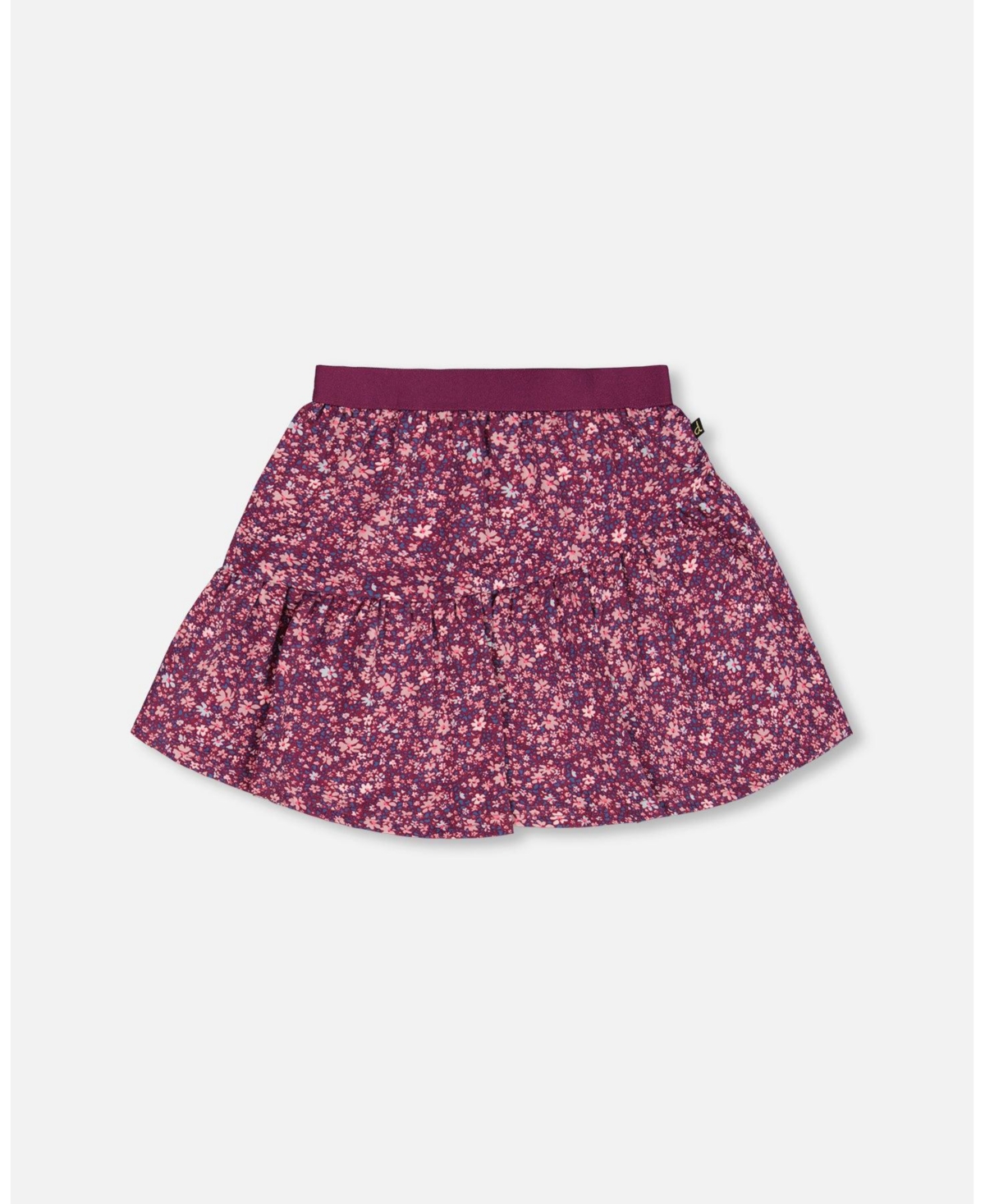Deux par Deux Big Girls Asymmetric Ruffle Skirt Burgundy Printed Flowers