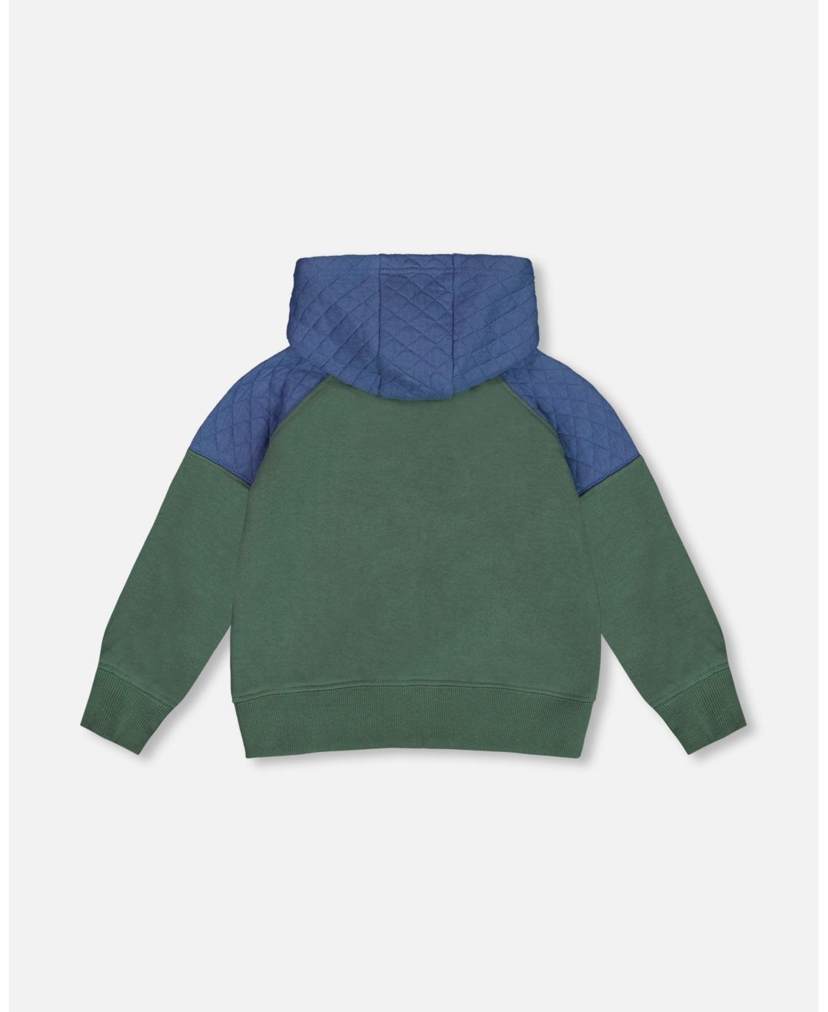 Deux par Deux Big Boys Full Zip Colorblock Hooded Fleece Sweatshirt- Forest green