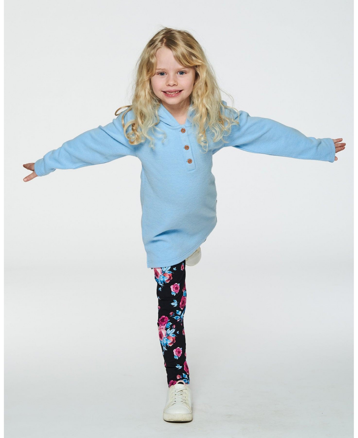Deux par Deux Big Girls Hooded Rib Tunic- Light blue