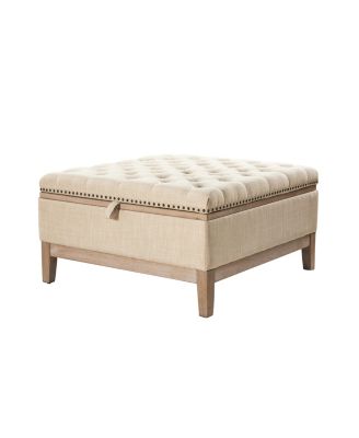 Upholstered Storage Cocktail Ottoman with Solid Wood Legs