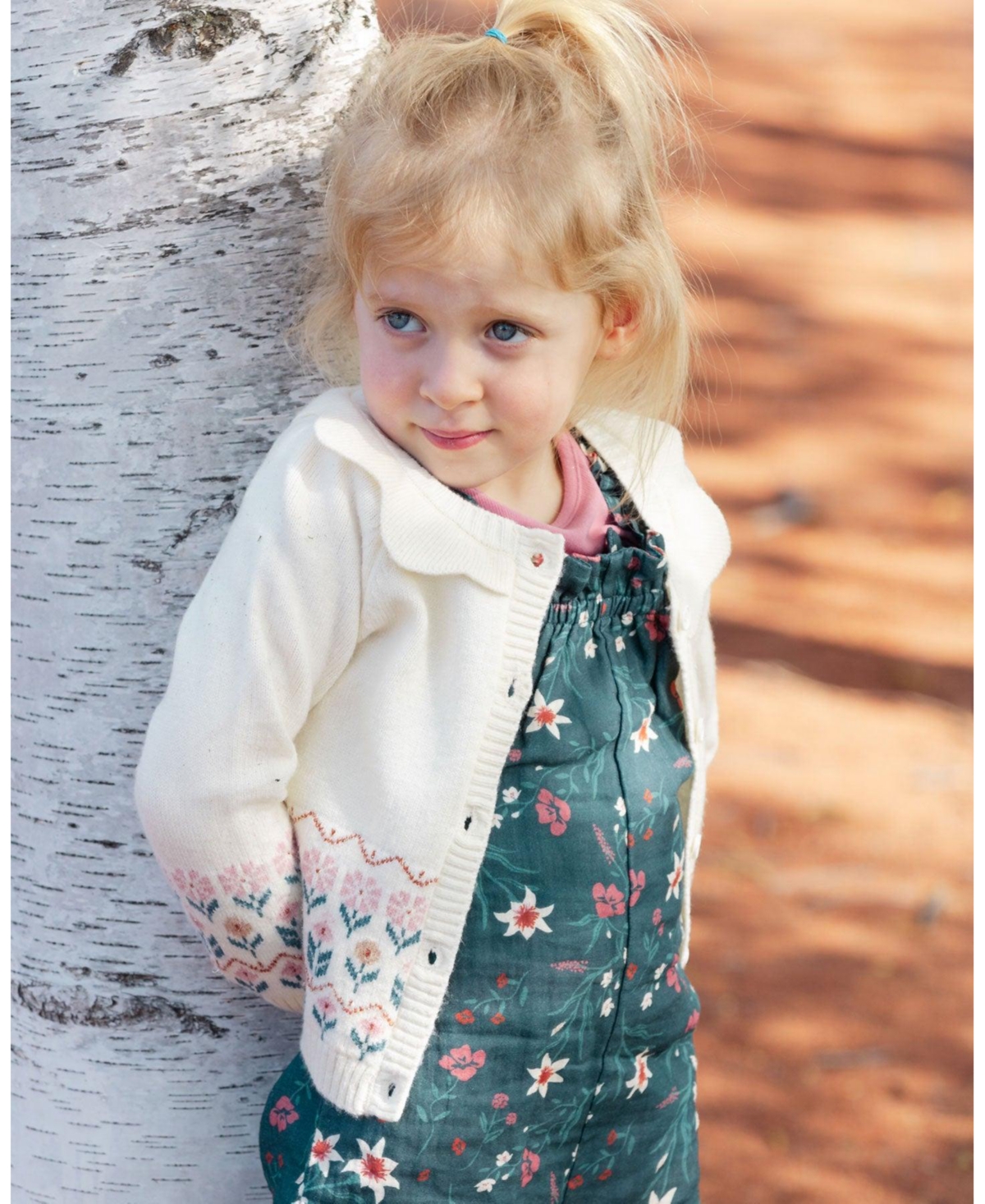 Deux par Deux Baby Girls Baby Jacquard Knit Cardigan Off White With Flowers