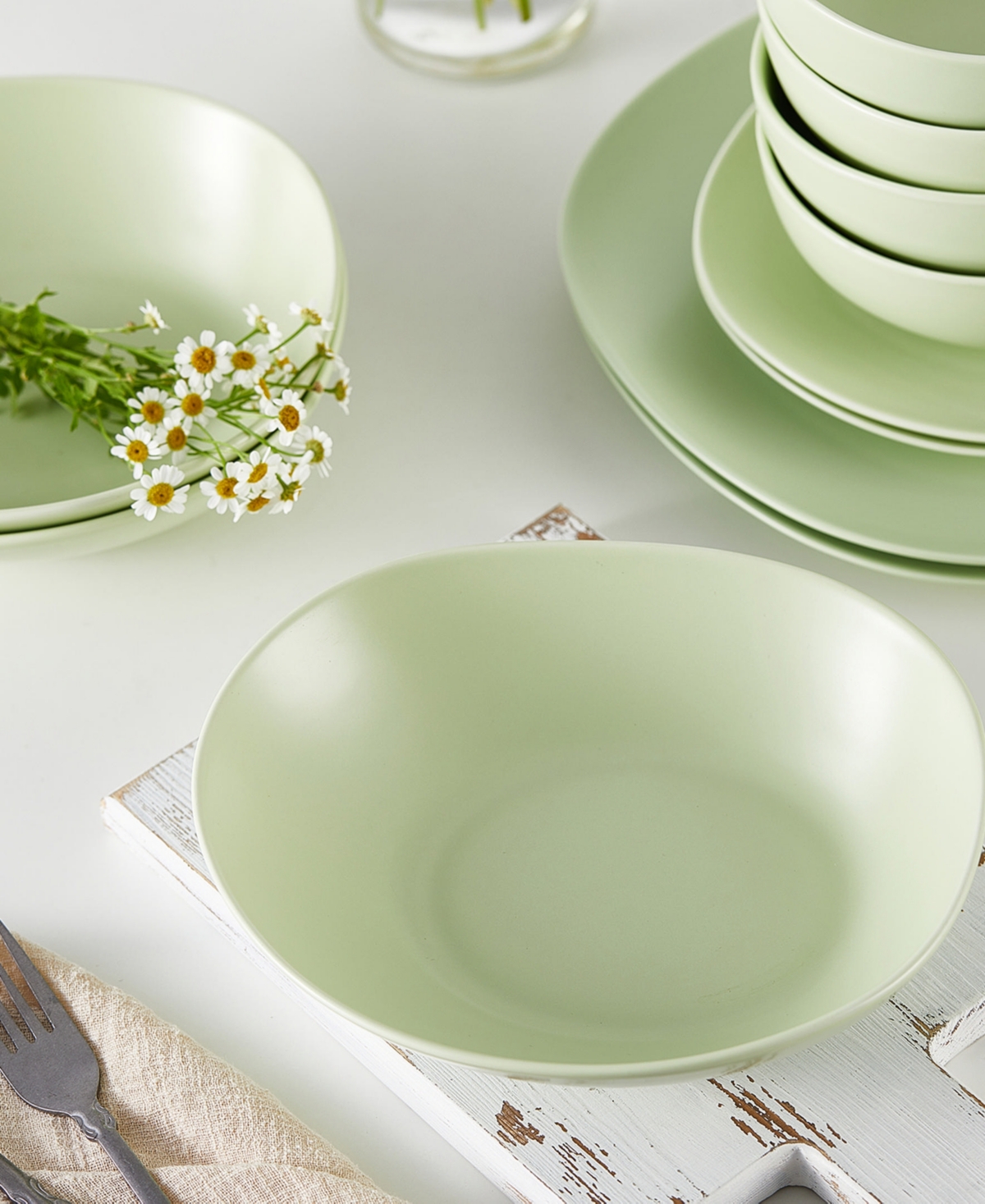 Stone Lain Delilah Porcelain Pasta Bowls, Set Of 6 In Lime Green