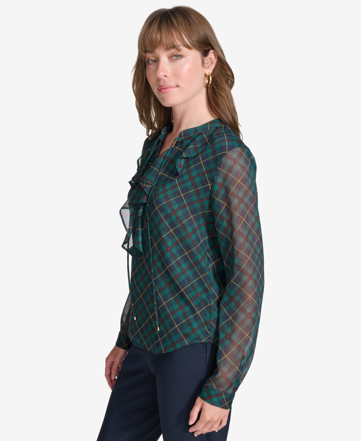 Tommy Hilfiger Women's Plaid Ruffle-Trim Blouse -for