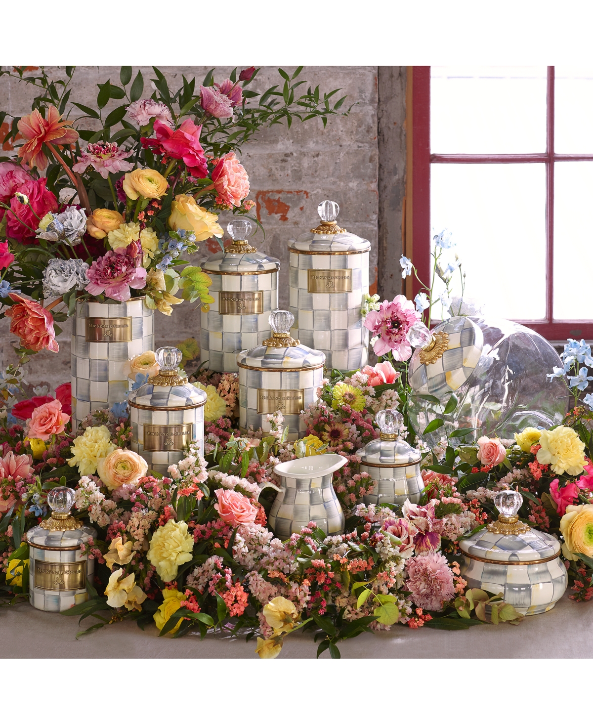 Mackenzie-childs Mackenzie Childs Sterling Check Enameled Steel Medium Canister In No Color