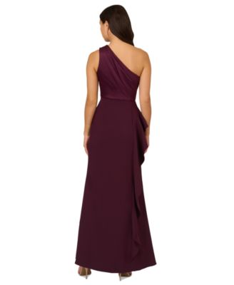 One-Shoulder Satin-Trim Draped Gown