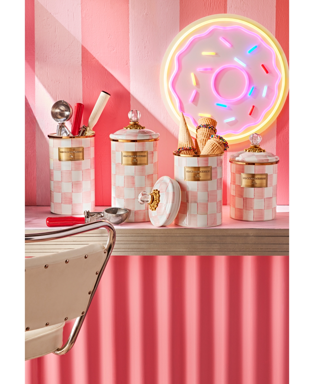 Mackenzie-childs Mackenzie Childs Rosy Check Enameled Steel Medium Canister In No Color