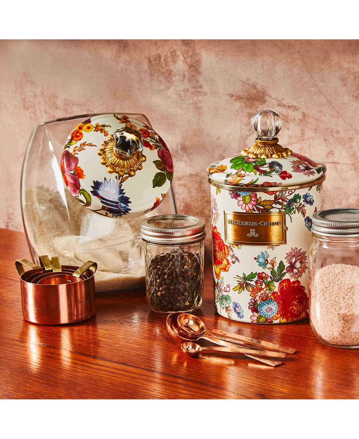 MACKENZIE-CHILDS FLOWER MARKET GLASS COOKIE JAR 