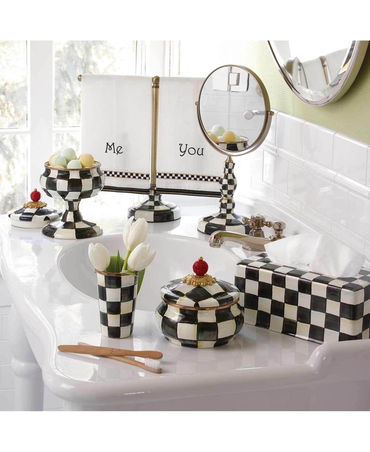 Mackenzie-childs Mackenzie Childs Courtley Check Enamel Squashed Canister In No Color