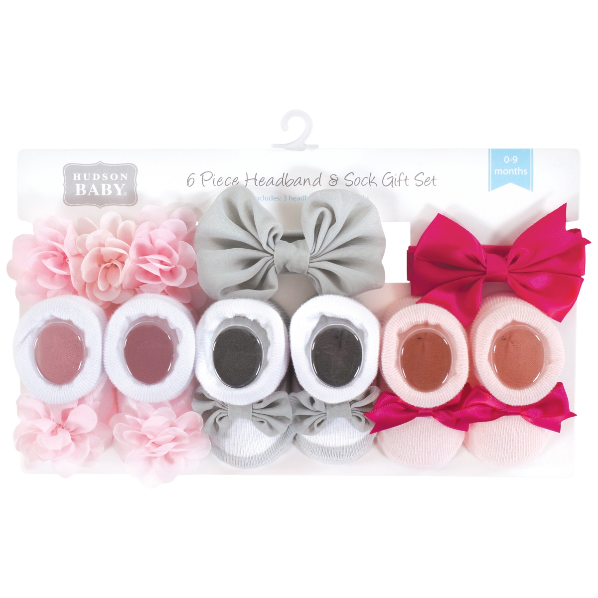 Hudson Baby Baby Girls Headband and Socks Giftset, One - Pink gray flower