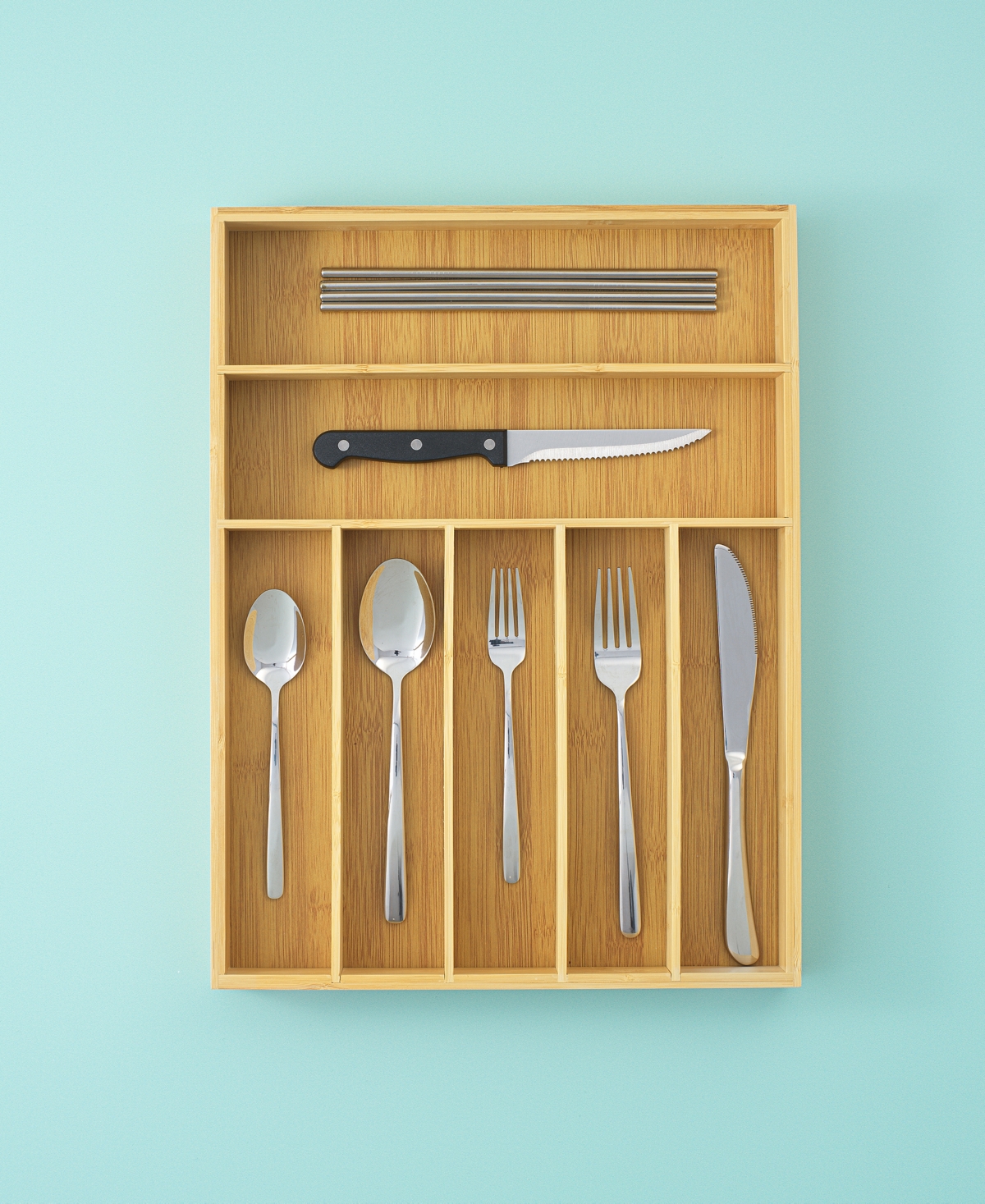 Joyjolt Bamboo 7 Slot Drawer Organizer For Kitchen Utensils In Brown