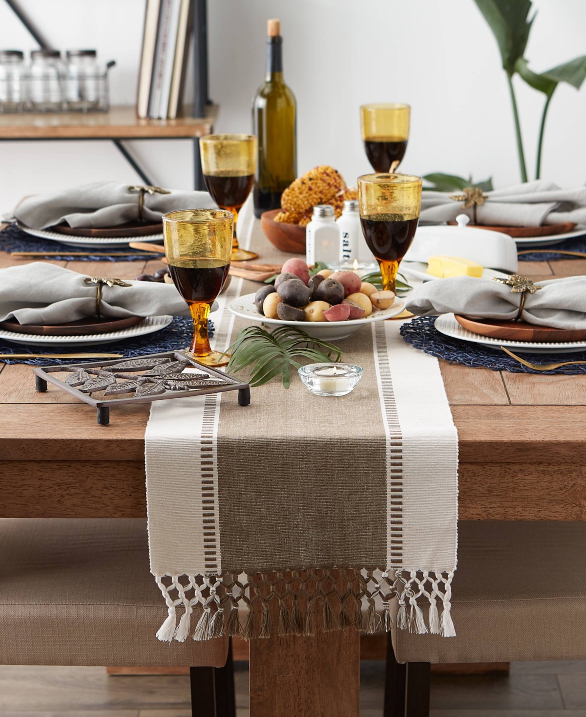 Design Imports Dobby Stripe Ribbed Table Runner, 13"x72 " In Brown